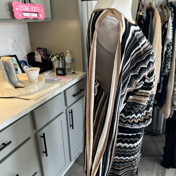 Laundry by Shelli Segal Sweater Dress Open Sleeve Self Tie Midi Length Small - Picture 3 of 8